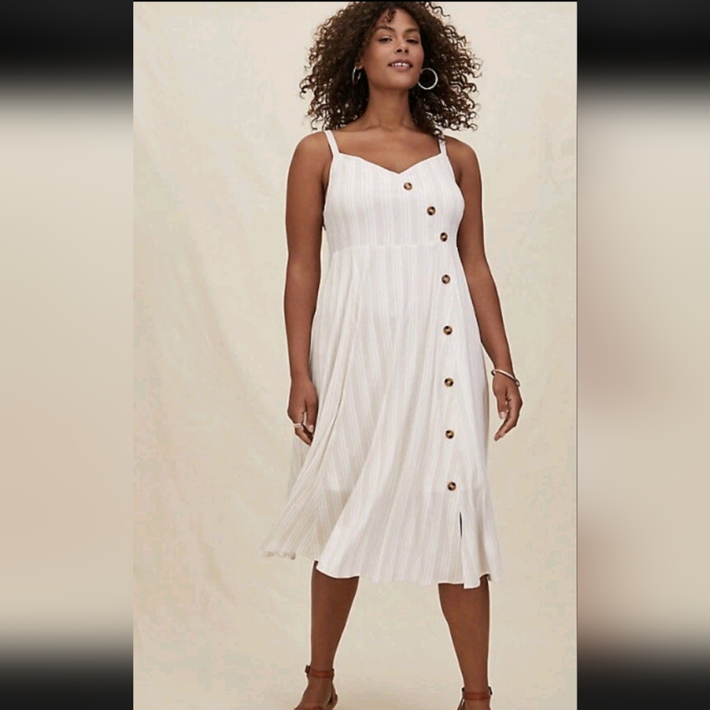 Torrid White Taupe Striped Asymmetrical Midi Dress Size 4X
